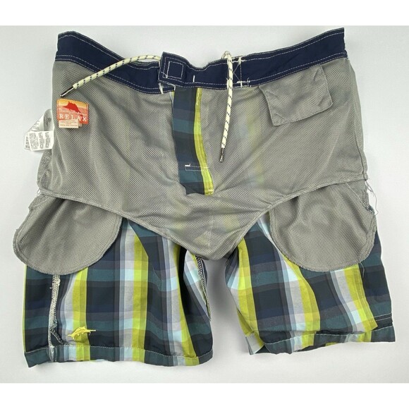 Tommy Bahama Relax Swim Trunks Mens L Green Blue Plaid Cargo Lined Preppy - Picture 10 of 13